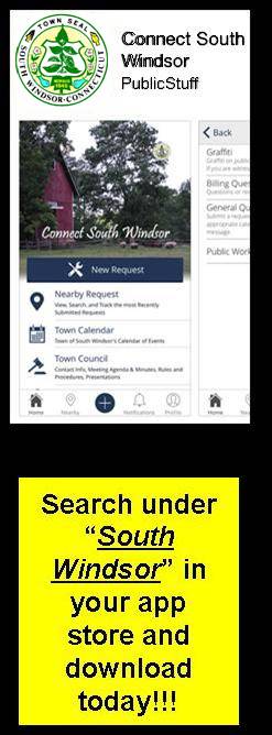 screenshot of connect south windsor app showing main page with how to create new request