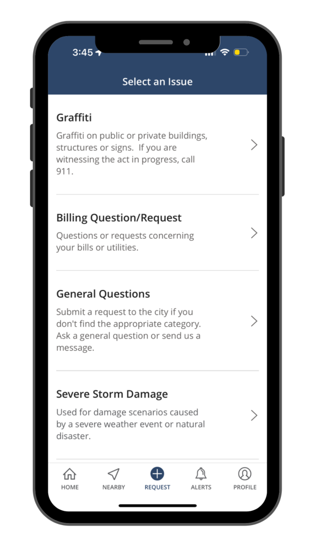 list of issues in the app