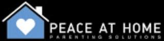 Peace at home logo of blue house with heart on black background
