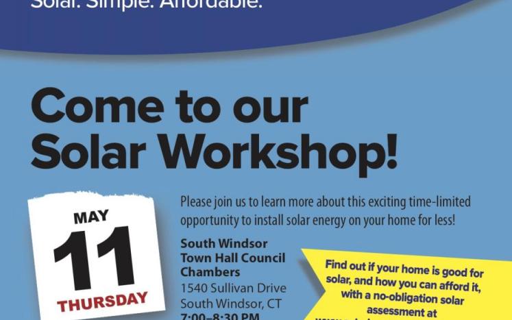 come to solar workshop at town hall form 7 to 8:30 pm september 14, 2017
